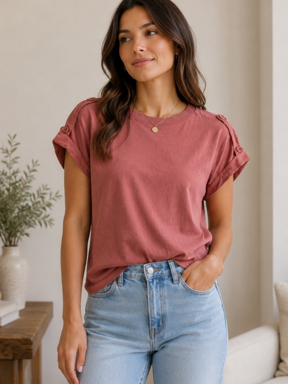 The Nation LTD Dusty Rose Utility Sleeve Tee – Size S